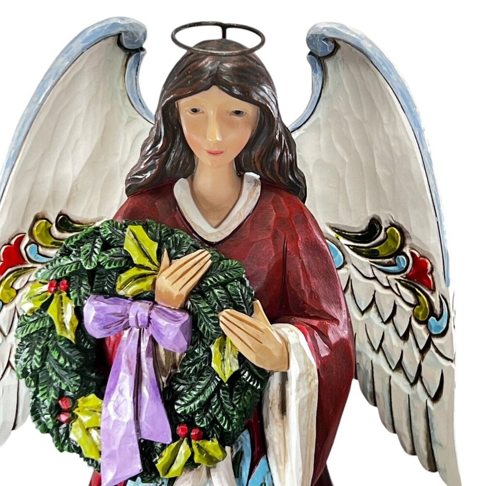 Jim Shore CHRISTMAS JOY IS EVERGREEN 10" Angel Figurine Wreath 2015 Original Box - Picture 3 of 13